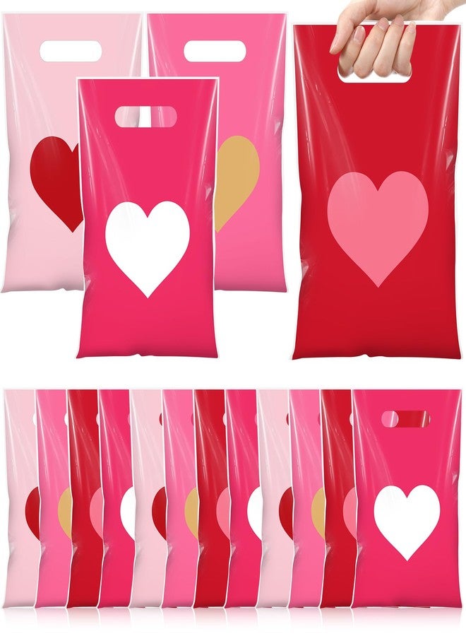 Pickmesh 100 Pcs Valentines Day Plastic Bags Bulk Valentine Candy Cellophane Bags with Handles for Gift Exchange Heart Goodie Treat Handbags for Sweet Day Birthday Party Favor Supplies, Classic - Image 1